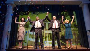 Deborah L. Sherman (Lady Bird Johnson), J. Kenneth Campell (President Lyndon B. Johnson), Tom Wahl (Hubert Humphrey) and Christina Groom (Muriel Humphrey) @ BroadwayWorld Deborah L. Sherman (Lady Bird Johnson), J. Kenneth Campell (President Lyndon B. Jo Photo