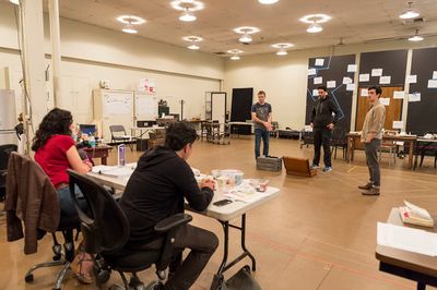 Director Giovanna Sardelli, playwright Rajiv Joseph and cast members Josiah Bania, Ra Photo