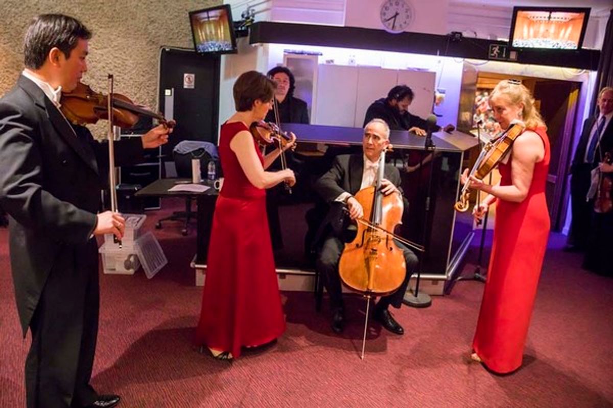 Alan Gilbert conducts the New York Philharmonic with Frank Huang, Sharyl Staples, Carter Brey and Cynthia Phelps in John Adams 'Absolute Jest' at Barbican Centre, 1 April, 2017.  Photo by Chris Lee at 