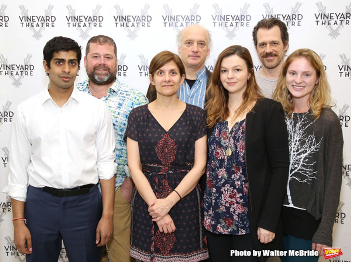 Eshan Bay, director Peter DuBois, playwright Gina Gionfriddo, Frank Wood, Amber Tamblyn, Darren Pettie, and Ella Dershowitz  at 