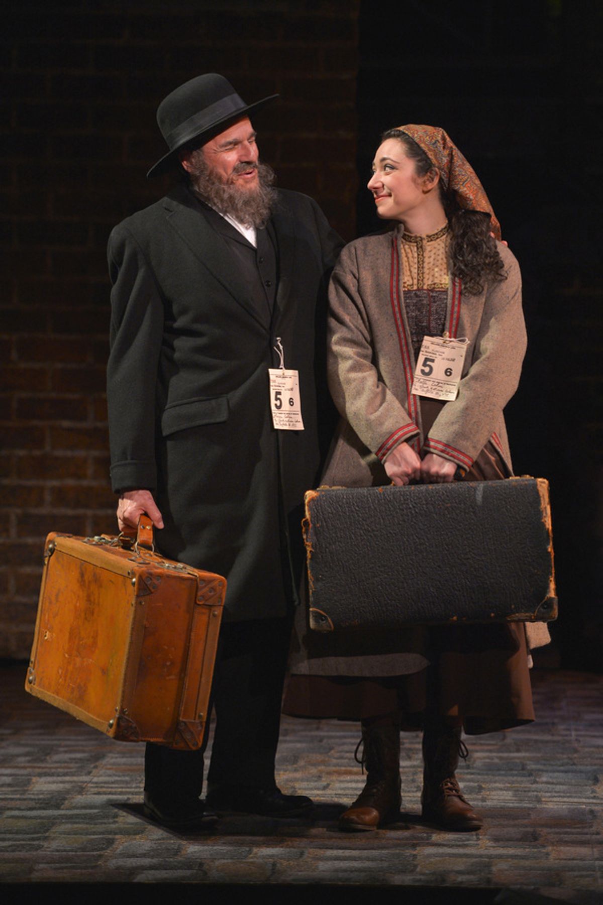 From L-R: Avram (Donald Corren) and his daughter Bella (Julie Benko) arrive in the United States in TheatreWorks Silicon Valley's Rags, a musical saga of immigrant America. Rags is presented at the Mountain View Center for the Performing Arts April now th at 