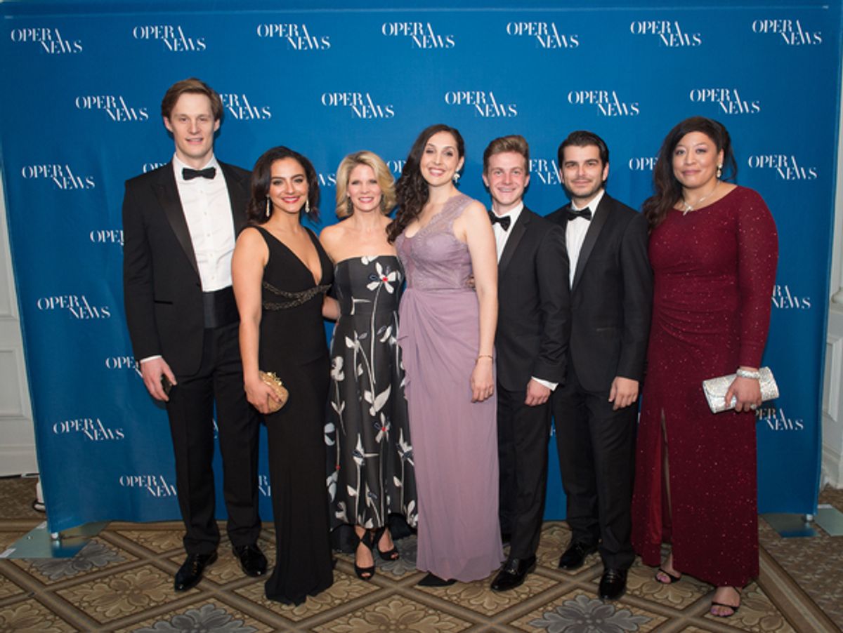 Sava Vemia, Rihab Chaieb, Clarissa Lyons, Petr Nekoranec, Giuseppe Mentuccia and Michelle Bradley with Kelli O'Hara  at 