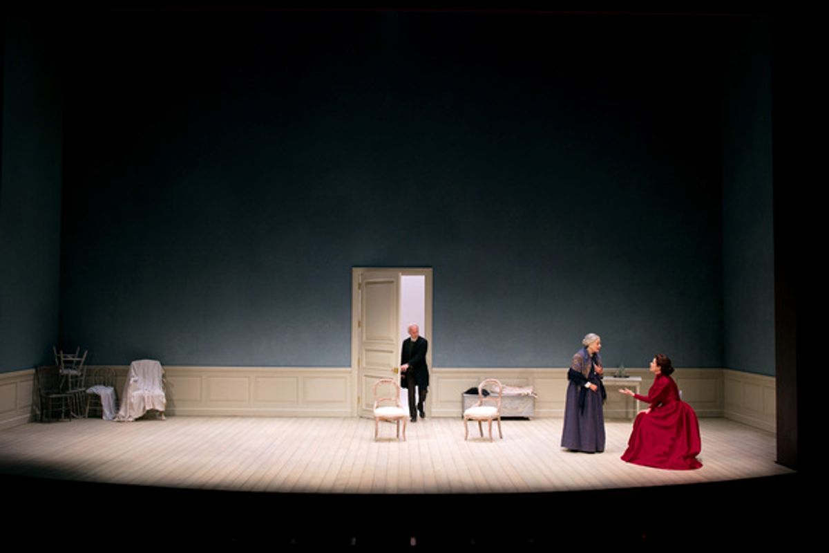 South Coast Repertory presents the world premiere of â€"A Dollâ€™s House, Part 2â€ by Lucas Hnath, directed by Shelley Butler. Cast: Shannon Cochran (Nora), Bill Geisslinger (Torvald), Lynn Pilgrim (Anne Marie) and Virginia Vale (Emmy).  Julianne Argyros at 