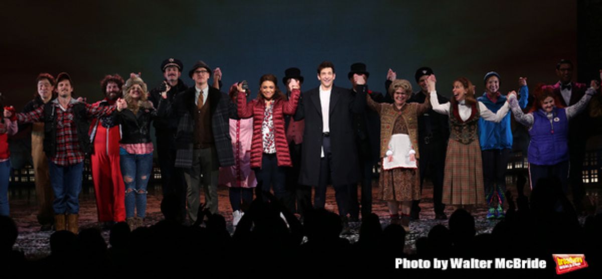 Barrett Doss and Andy Karl with cast at 