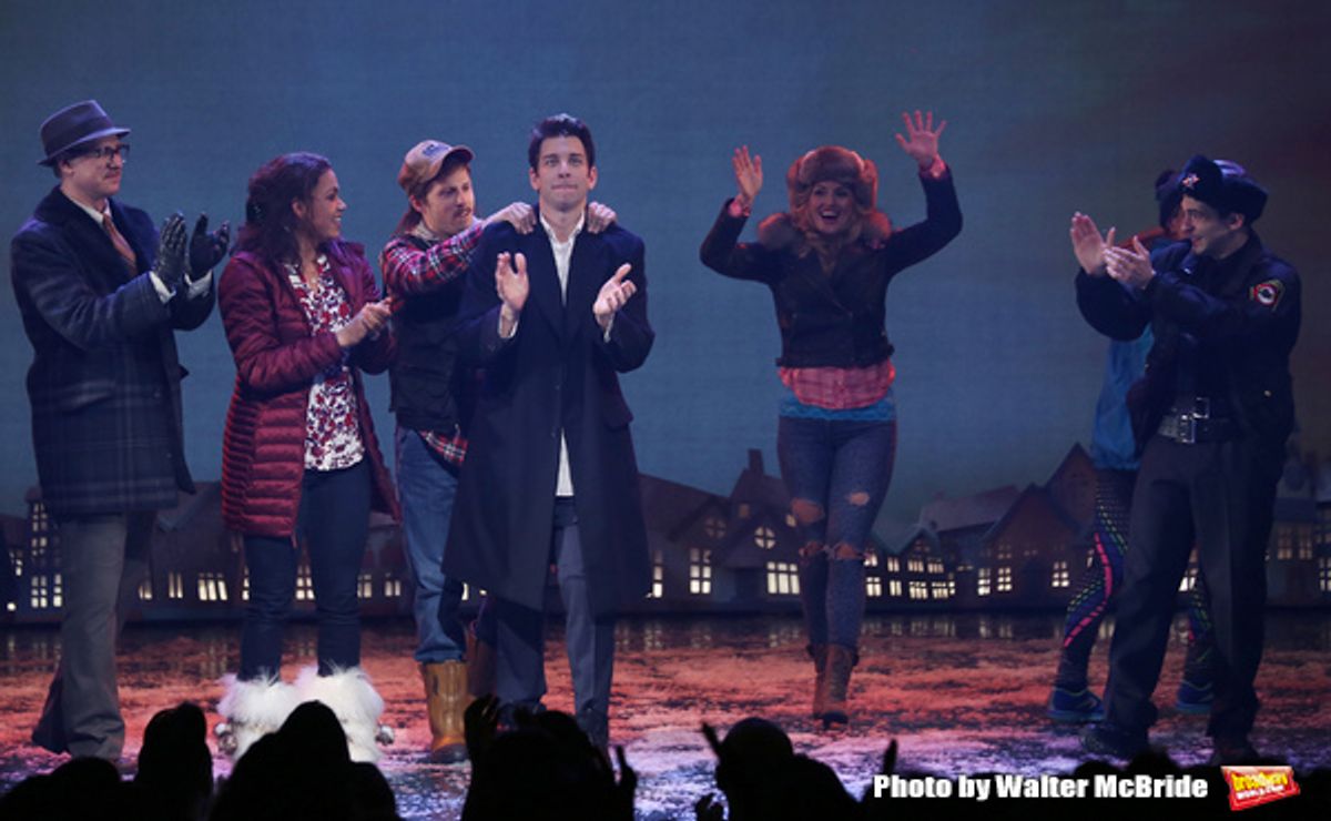 John Sanders, Barrett Doss, Andrew Call, Andy Karl and Rebecca Faulkenberry with cast at 