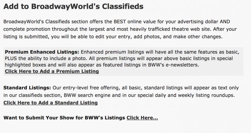 Browse and Add Your Listings to BroadwayWorld's Free Classifieds Image