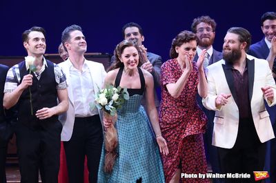 Corey Cott, Andy Blankenbuehler, Laura Osnes, Beth Leavel and cast  Photo