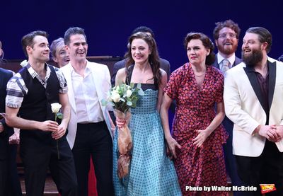 Corey Cott, Andy Blankenbuehler, Laura Osnes, Beth Leavel and cast  Photo