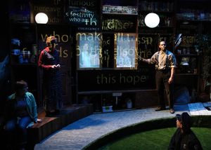 Middletown citizens welcome the audience to their quaint and quirky town (and equally quirky show). It's time to visit MIDDLETOWN... playing thru May 21st. (From left to right: Marrisa LeDoux, Karen Webster, James McHale, Lola Kelly, Ahmed Brooks, R @ BroadwayWorld Middletown citizens welcome the audience to their quaint and quirky town (and equally Photo