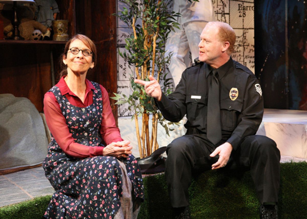 Middletown's Librarian(Karen Webster) & Police Officer (Robert Foran) consider the big details of death... the last place you ate. Visit MIDDLETOWN in its So Cal Premiere playing through May 21st!
Photo by Doug Catiller, True Image Studio at 