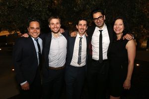 Playwright Rajiv Joseph, cast members Josiah Bania, Stephen Stocking and Ramiz Monsef Photo