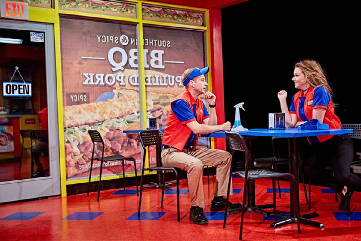 (left to right) Chris Daley and Annie Prichard in First Floor Theaterâ€™s Chicago premiere of AMERICAN HERO by Bess Wohl, directed by Cody Estle. Photo by Ian McLaren. at 