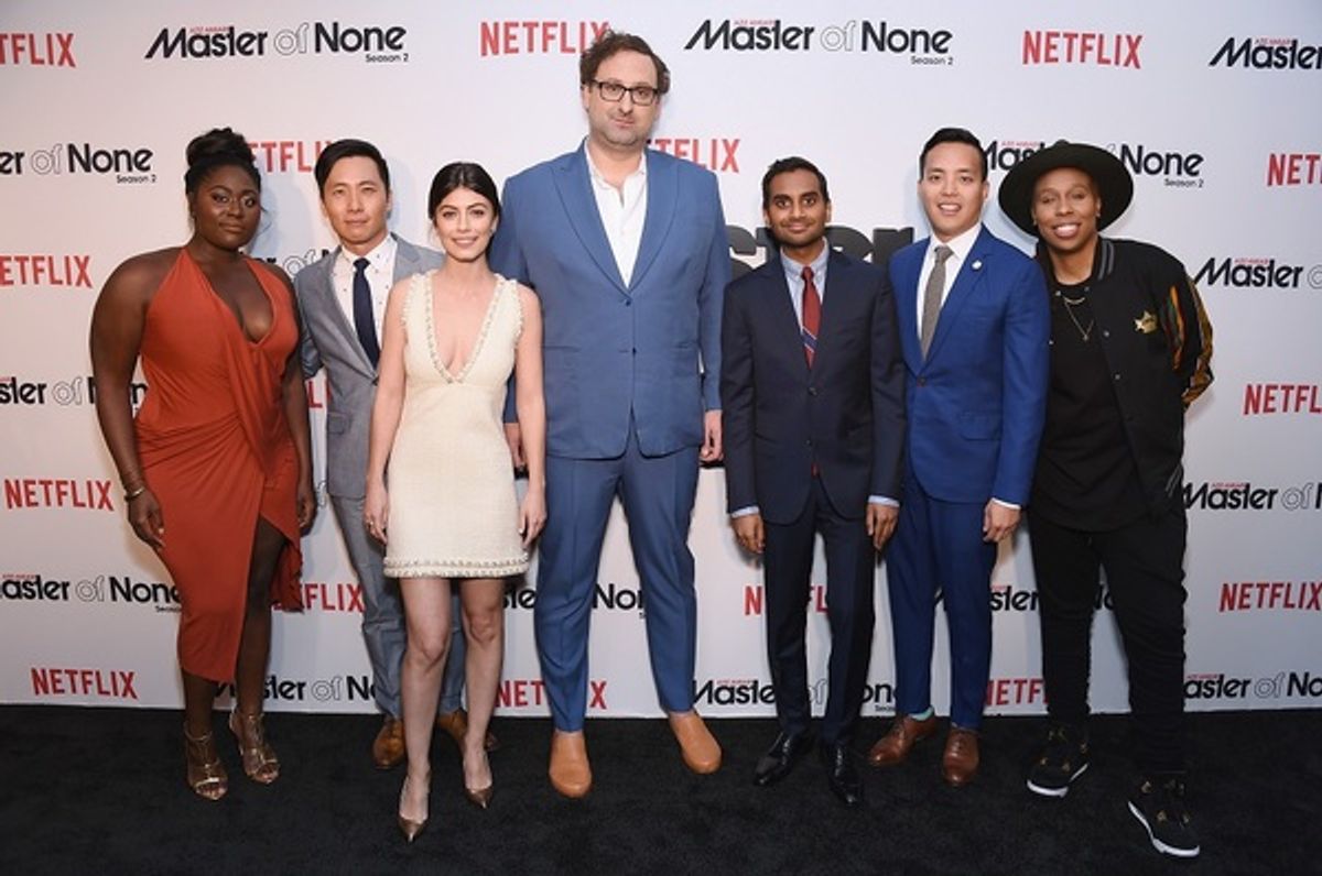 NEW YORK, NY - MAY 11:  (L-R) Danielle Brooks, Kelvin Yu, Alessandra Mastronardi, Eric Wareheim, Aziz Ansari, Alan Yang and Lena Waithe attend the Netflix Master Of None S2, Premiere NY Screening 2017 on May 11, 2017 in New York City.  (Photo by Michael L at 