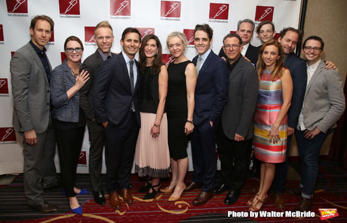 The Dear Evan Hansen creative team: writers Justin Paul and Benj Pasek, producer Stacey Mindich, writer Steven Levenson, and director Michael Greif with cast  at 