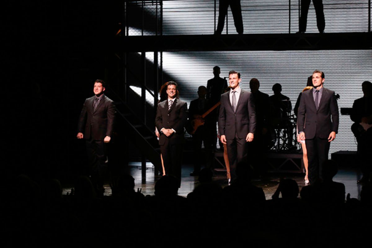 Cast members Matthew Dailey, Mark Ballas, Cory Jeacoma and Keith Hines take their bows during the curtain call  at 