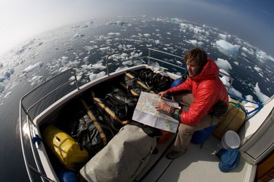 Mike Libecki on boat to Skjoldungen Fjord, Greenland
Photo credit: Mike Libecki  Photo