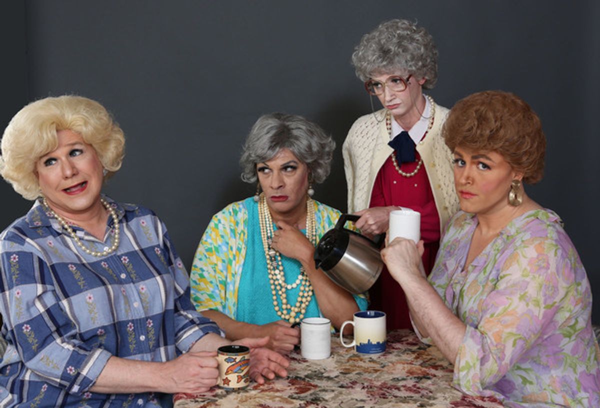 Adrian Hadlock, David Cerda, Ed Jones and AJ Wright in a publicity image for Hell in a Handbag Productionsâ€™ world premiere THE GOLDEN GIRLS â€“ THE LOST EPISODES by David Cerda, directed by Shade Murray. Photo by Rick Aguilar Studios. at 