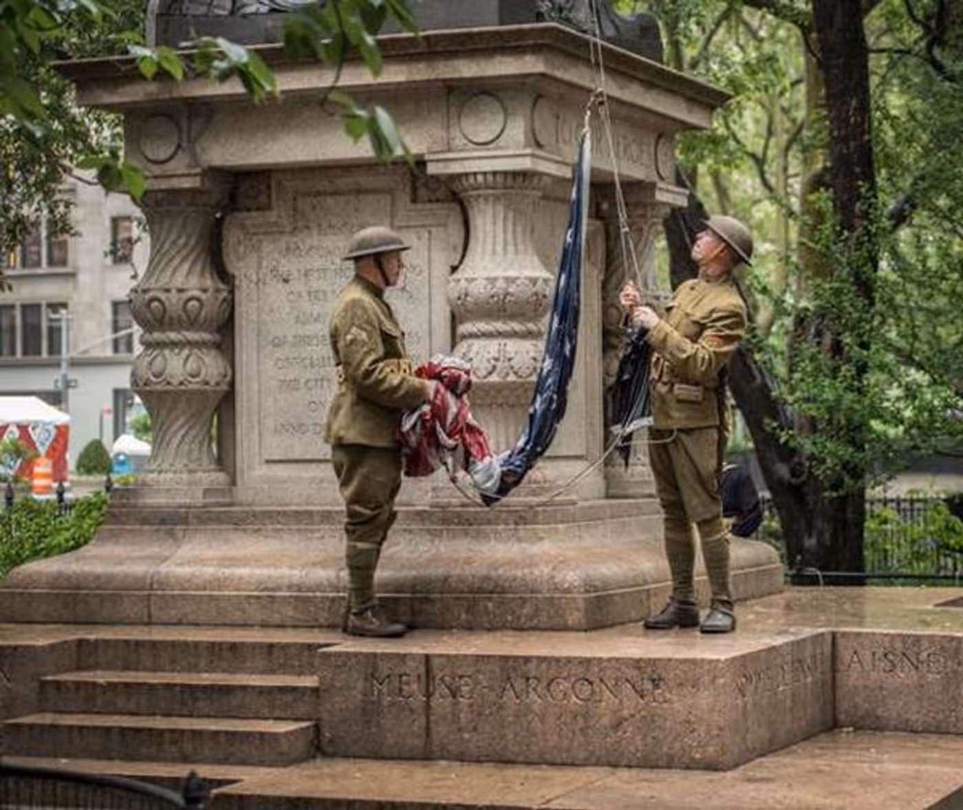 Photo Flash: World War I Doughboys Raise Flag at Eternal Light Flagstaff in Madison Square Park  Image