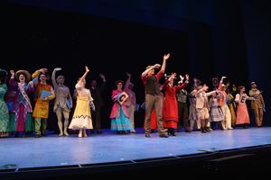 Mark Evans and Elena Shadow with the cast of Mary Poppins Photo