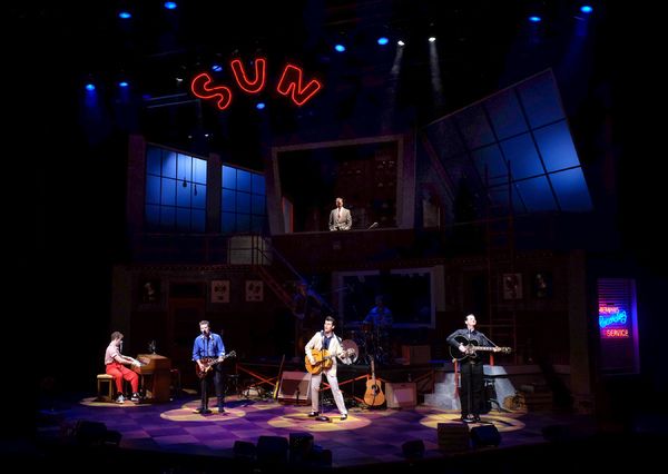 The cast of Million Dollar Quartet, directed by Hunter Foster. Photo by Huth Photogra Photo