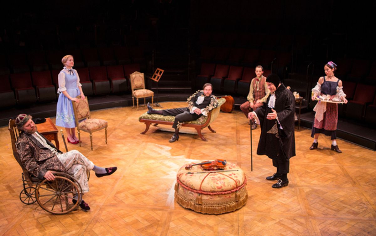 The cast of the world premiere adaptation of Moliere's THE IMAGINARY INVALID, adapted by Fiasco Theater at The Old Globe at 