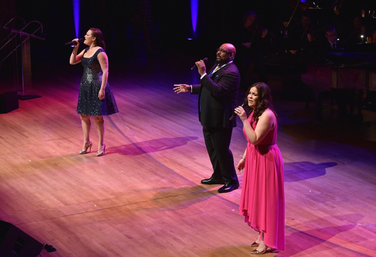 Ashley Brown, James Monroe Iglehart and Lindsay Mendez  at 