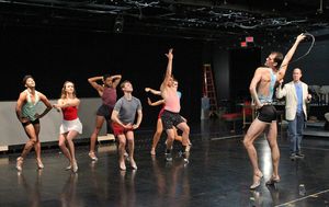 Brian Runbeck (far right) as Georges and the Chagelles in a rehearsal photo of the opening number â€"We Are What We Are†in Cortland Repertory Theatre’s production of the flamboyant musical â€"La Cage Aux Folles†running from June 21 – July 8. @ BroadwayWorld Brian Runbeck (far right) as Georges and the Chagelles in a rehearsal photo of the op Photo
