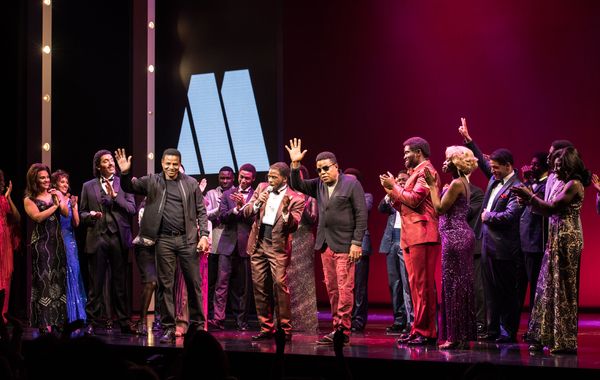 Jackie Jackson and Tito Jackson on stage with the West End company of Motown the Musi Photo