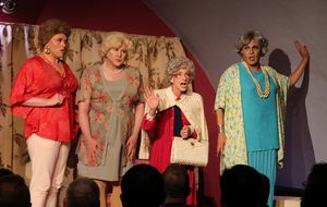 (left to right) AJ Wright, Ed Jones, Adrian Hadlock and David Cerda in Hell in a Handbag Productions’ world premiere THE GOLDEN GIRLS – THE LOST EPISODES by David Cerda, directed by Shade Murray. Photo by Rick Aguilar Studios. @ BroadwayWorld (left to right) AJ Wright, Ed Jones, Adrian Hadlock and David Cerda in Hell in a Hand Photo