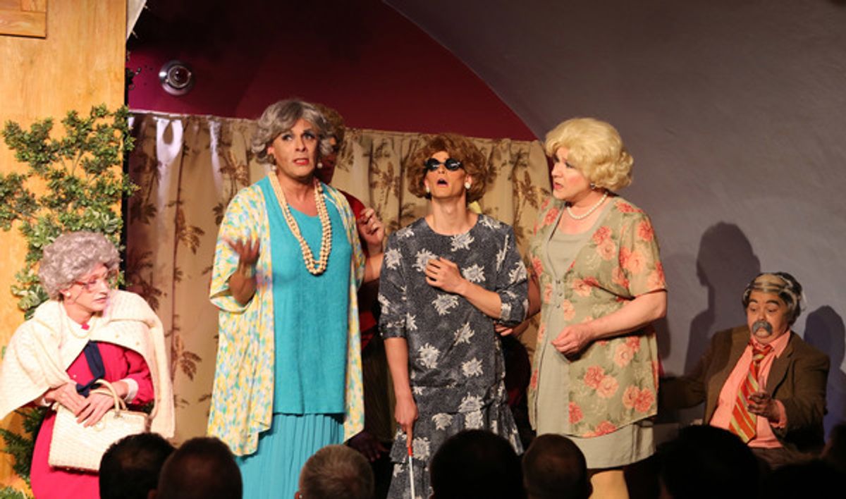 (left to right) Adrian Hadlock, David Cerda, Chazie Bly, Ed Jones and Lori Lee in Hell in a Handbag Productionsâ€™ world premiere THE GOLDEN GIRLS â€“ THE LOST EPISODES by David Cerda, directed by Shade Murray. Photo by Rick Aguilar Studios. at 