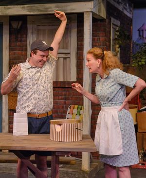 Kyle Montgomery (Georgie) and Julienne Greer (Ellen) in Tom Dudzick's, King O' The Moon.
@ BroadwayWorld Kyle Montgomery (Georgie) and Julienne Greer (Ellen) in Tom Dudzick's, King O' The Mo Photo