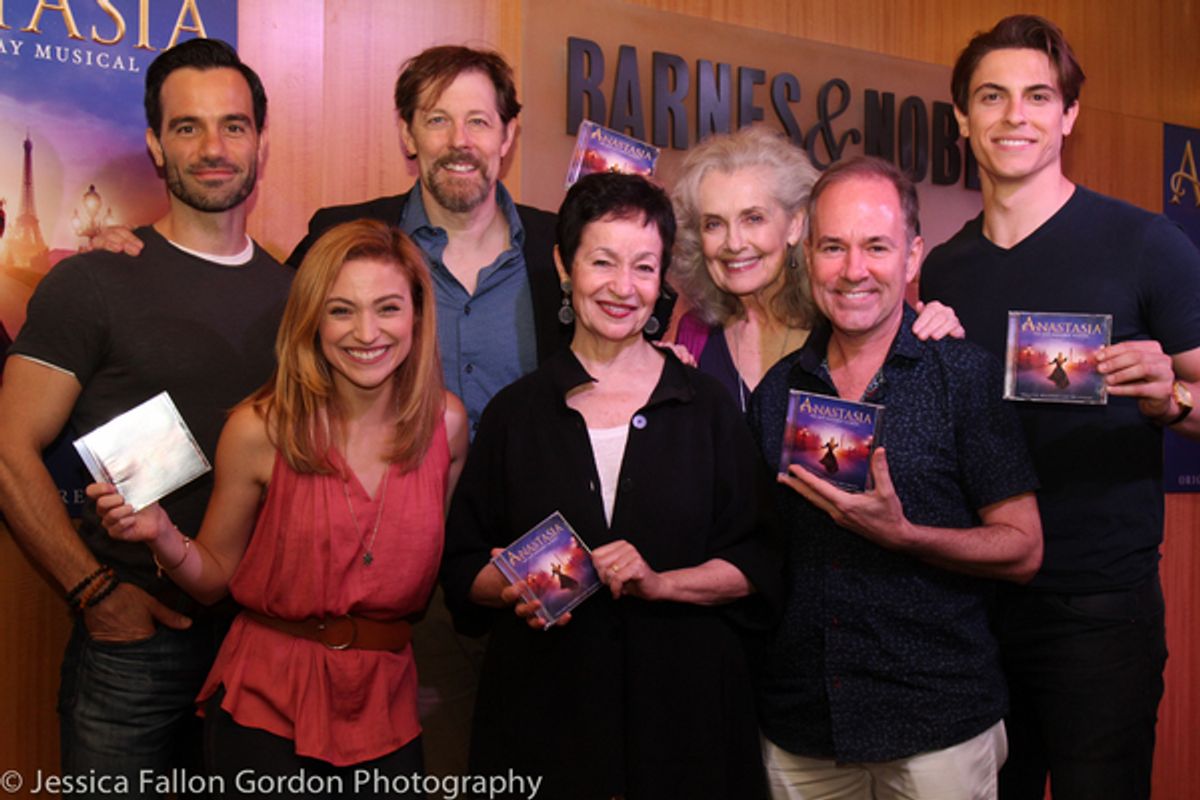 Ramin Karimloo, Christy Altomare, John Bolton, Lynn Ahrens, Mary Beth Peil, Stephen Flaherty and Derek Klena at 