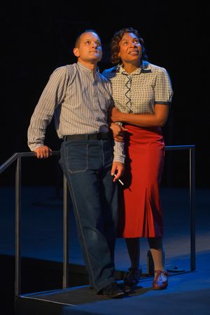 Sean San José is Tom and Karen Aldridge is Amanda in California Shakespeare Theater's production of Tennessee Williams' THE GLASS MENAGERIE, directed by Lisa Portes; photo by Kevin Berne.
@ BroadwayWorld Sean San José is Tom and Karen Aldridge is Amanda in California Shakespeare Theate Photo