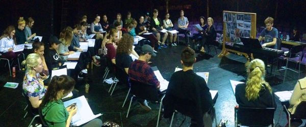 â€�"Stumblingâ€ through our first read/sing-through of the show, guided by Musical Director David Atkinson, Director Dayna Tekatch and Associate Director Cara Hunter at 