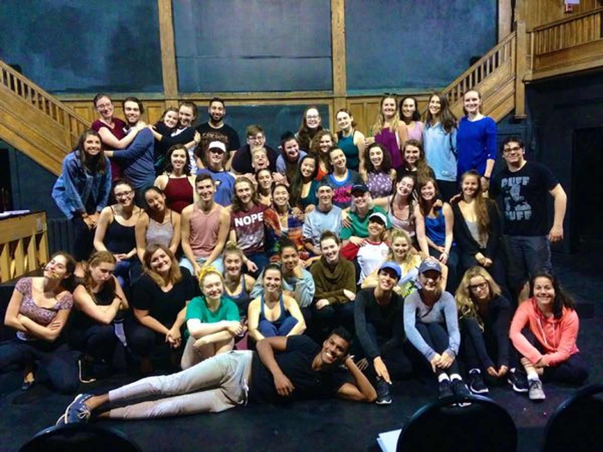 Photo by David Atkinson: The cast of The Drowsy Chaperone on the first day of rehearsals in the Annex Theatre at 