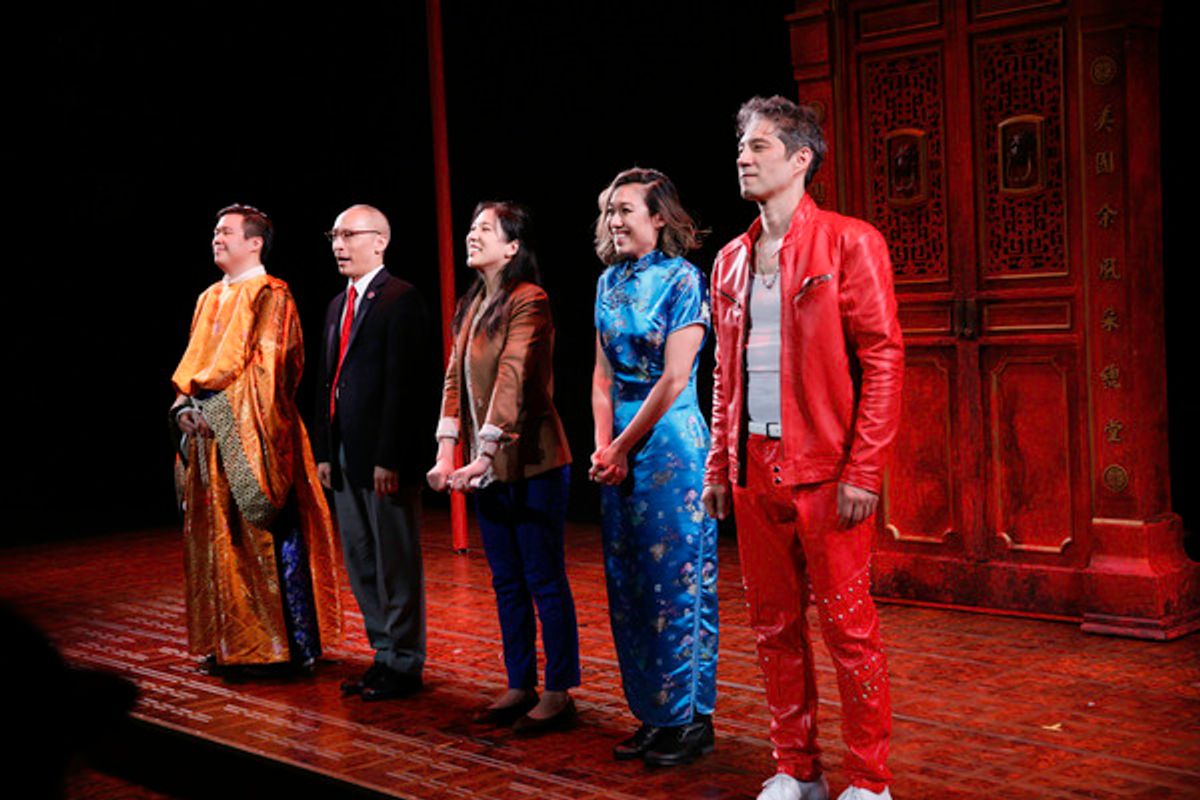 The cast takes their bow during the opening night performance of KING OF YEES at CTG's Kirk Douglas Theatre at 