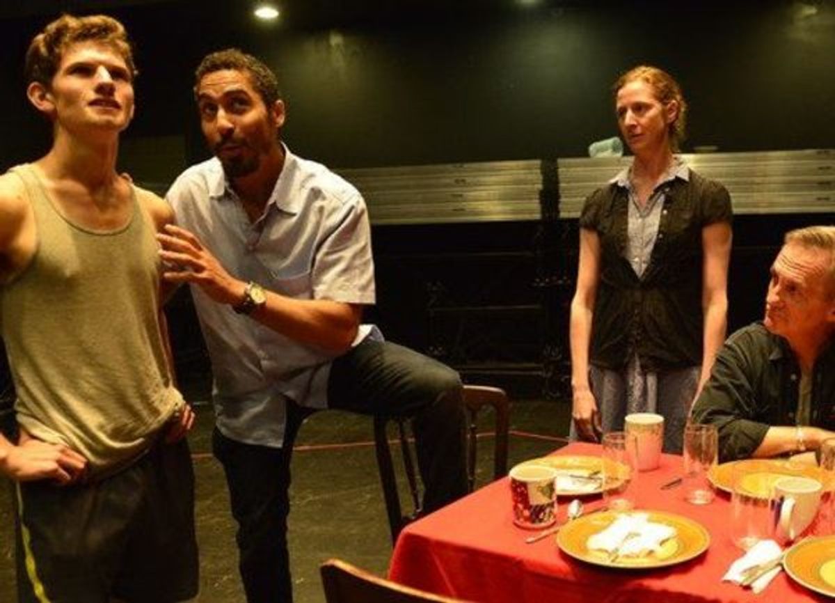 Rehearsal Photo of Jim Curry (Sean McCoy), Starbuck (Brian Homer), Lizzie Curry (Jessica Bates) and H.C. Curry (David DeBeck) at 