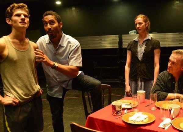 Rehearsal Photo of Jim Curry (Sean McCoy), Starbuck (Brian Homer), Lizzie Curry (Jess Photo