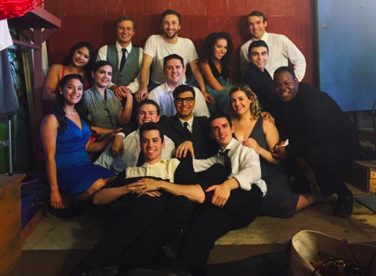 The Buddy Holly Story (Regional): @repantz The @hackmatackplayhouse cast of #thebuddyhollystory celebrating #SIP with a posed floor picture on our last day! @officialbroadwayworld #berwickmaine #thankyoufive #buddyholly #everyday #peggypoo #doesntsplatter at 