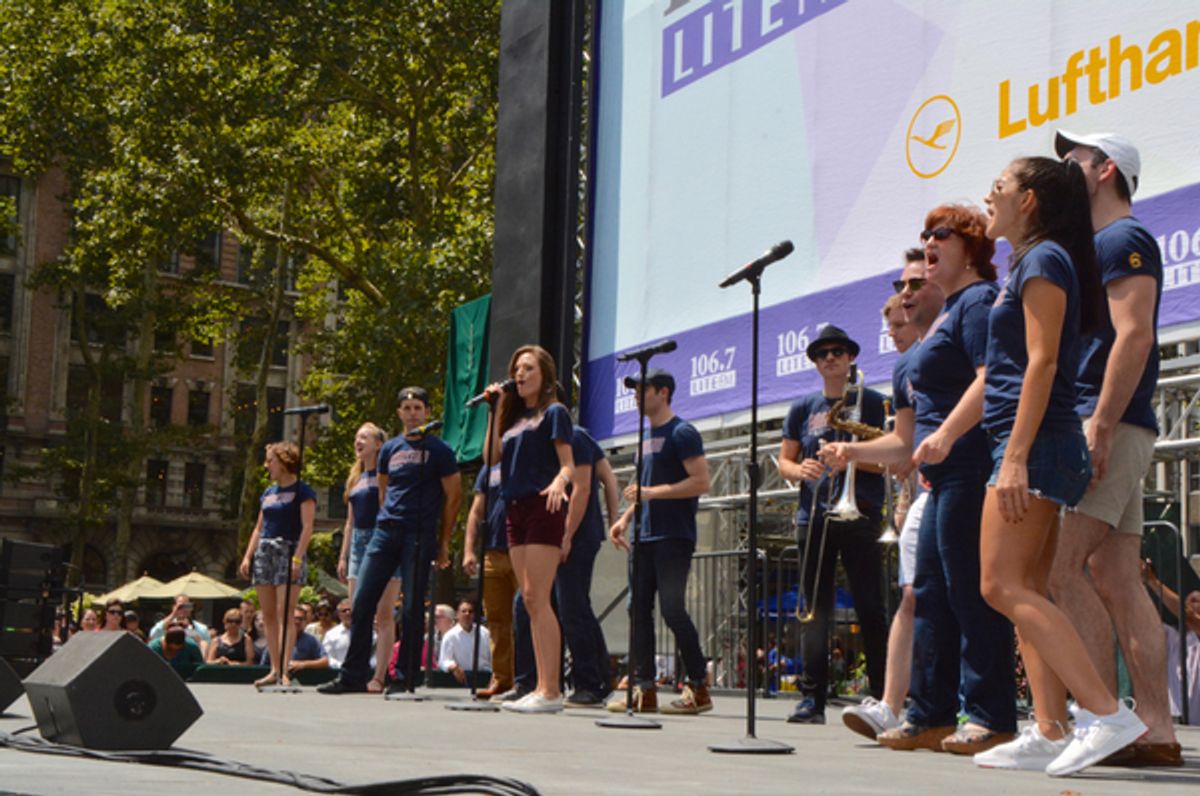 Laura Osnes, Corey Cott and the Cast of Bandstand that includes-Joe Carroll, Brandon J.Ellis, James Nathan Hopkins, Geoff Packard, Joey Pero, Carleigh Bettiol, Mary Callanan, Max Clayton, Patrick Connaghan, Andrea Dotto, Andrew Leggier, Erica Mansfield at 