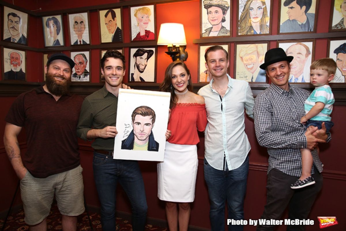 Corey Cott and Laura Osnes with band cast at 