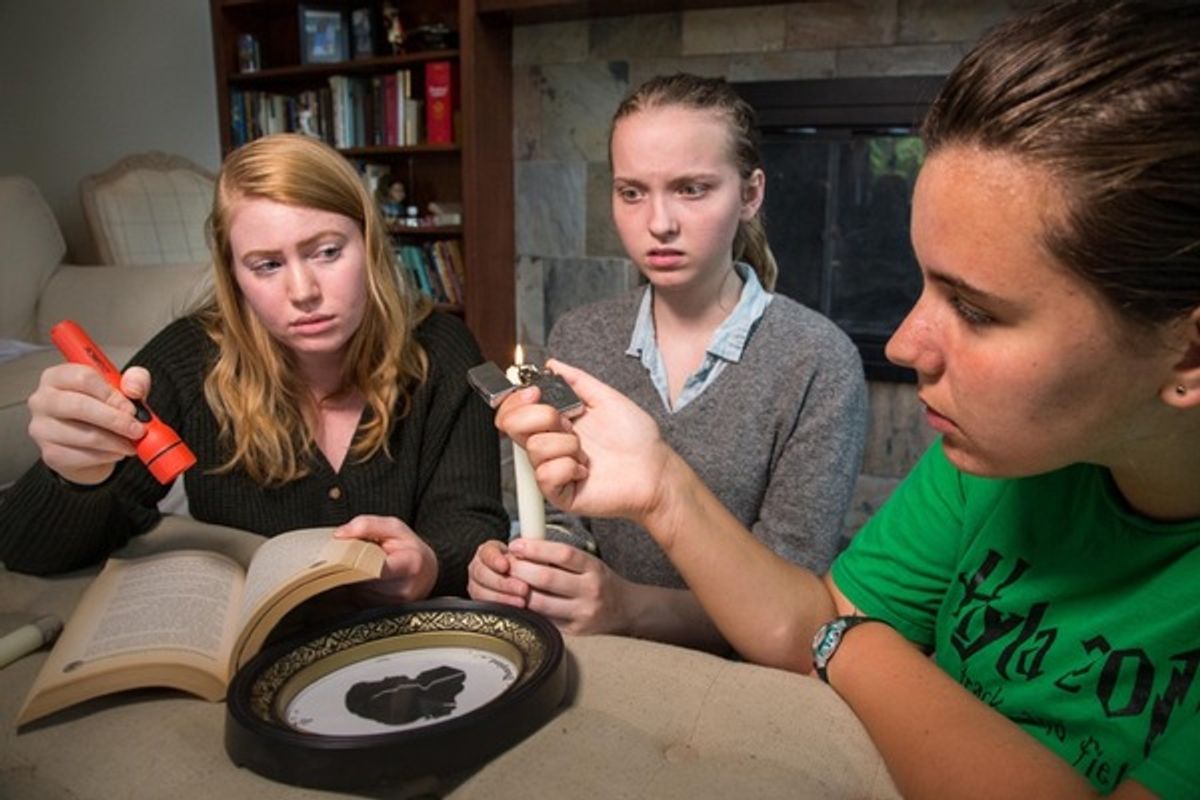Three teen friends attempt to conjure spirits in a secret midnight ceremony, in â€"Bloody Maryâ€ by Aleks Merilo, directed by Pete Benson. Left to right: Tori Konig, McKenna Sanford, Olivia Vassenes.
 at 