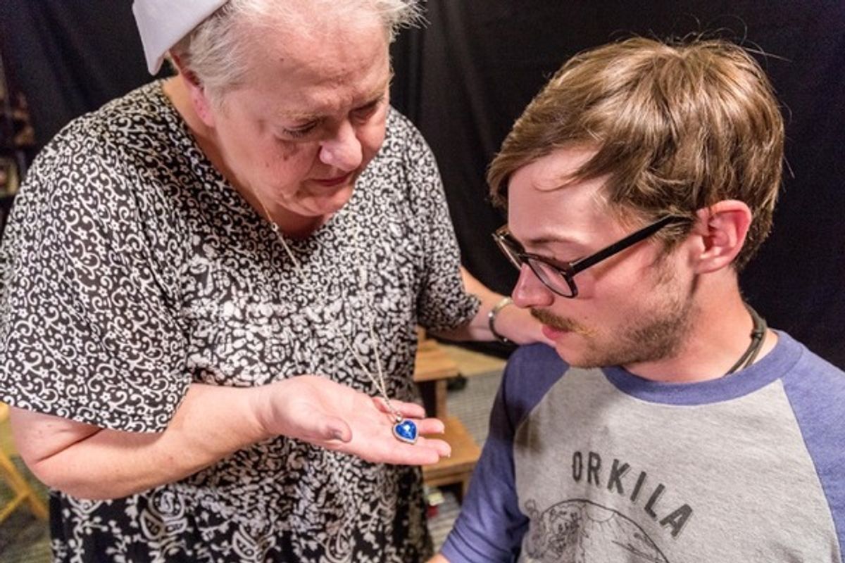A GI nurse (Karen Hauser) shares a special story with a wounded WWII soldier (Matt Howe) in â€"Memories of the American Occupationâ€ by Paul Lewis, directed by Fred Saas.
 at 