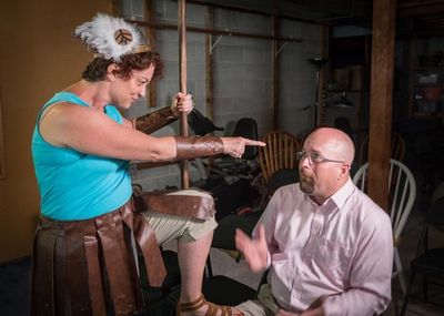 Tyler Weaver, as a nebbish husband, seeks to please his goddess of a wife, Jennifer P Photo