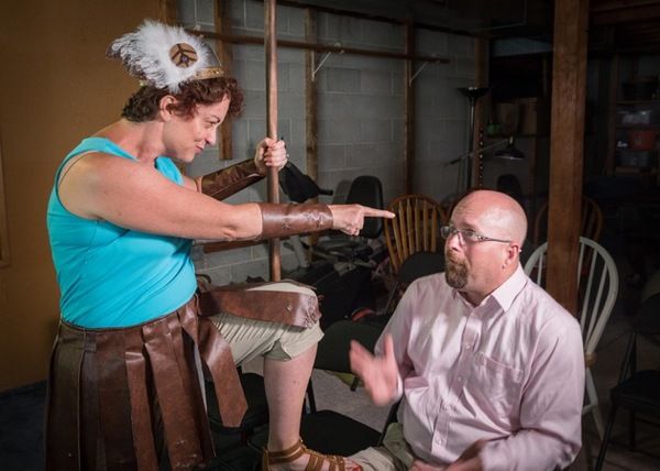 Tyler Weaver, as a nebbish husband, seeks to please his goddess of a wife, Jennifer P Photo