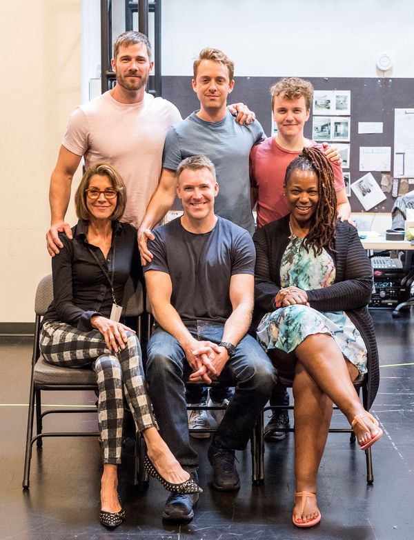 Luke Macfarlane, Max Jenkins and Tom Phelan; (front row) Wendie Malick, Brian Hutchis Photo