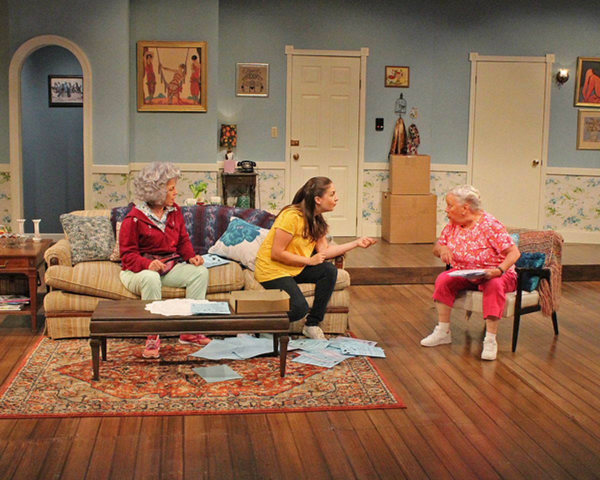 Caiti Marlowe as Heather Van Pree, Jennifer Brunker as Bridget Charles and Peggy Lewis as Sylvia Charles in Cortland Repertory Theatre's production of 'Nana's Naughty Knickers'. at 