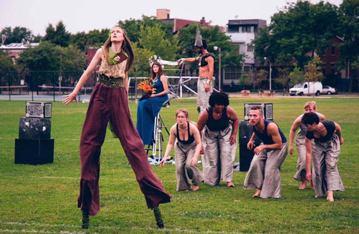 â€"Mother Searchingâ€ (pictured) The Mother searches with Dana Murphy, McCambridge Dowd-Whipple, Julia Santha, Alex Rodriguez, Lauren Torian, Cooper Forsman, Kelly Nesheim and Claire Bauman in Walkabout Theater Companyâ€™s outdoor spectacle A PERSEPHONE  at 