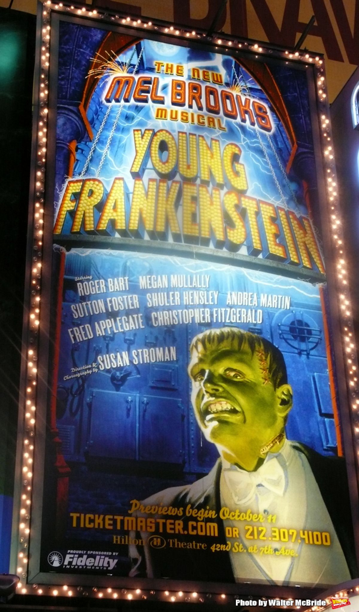 Theatre Marquee - The musical Young Frankenstein, which features music by Mel Brooks, book by Brooks and Thomas Meehan based on Brooks' 1974 film, and direction and choreography by Susan Stroman. Hilton Theatre in New York City. October 27, 2007. at 