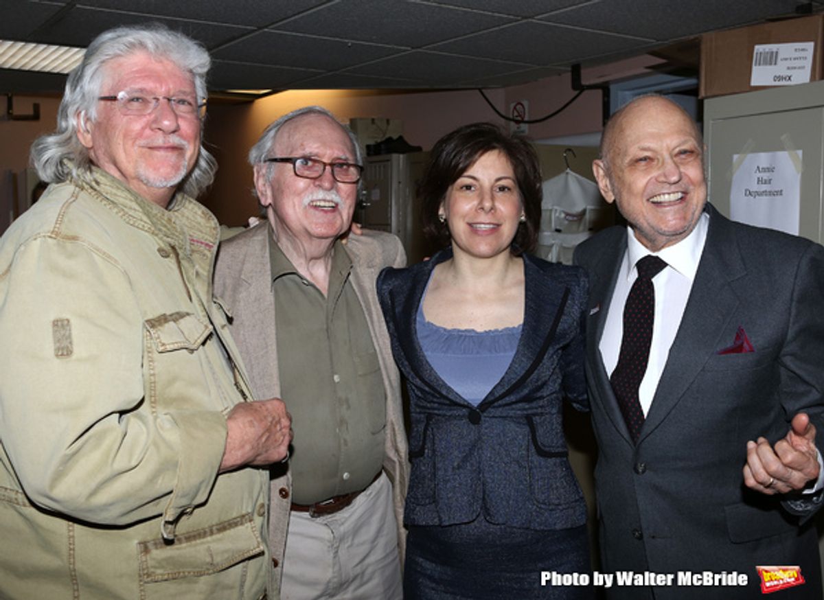 Martin Charnin, Thomas Meehan, Producer Arielle Tepper Madover, Charles Strouse & the cast from Broadway's iconic musical ANNIE celebrate creator Charles Strouse's 85th Birthday at The Palace Theatre in New York City on June 06, 2013. at 